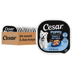 Cesar Puppy Classic Loaf in Sauce tray peel away seals for easy serving