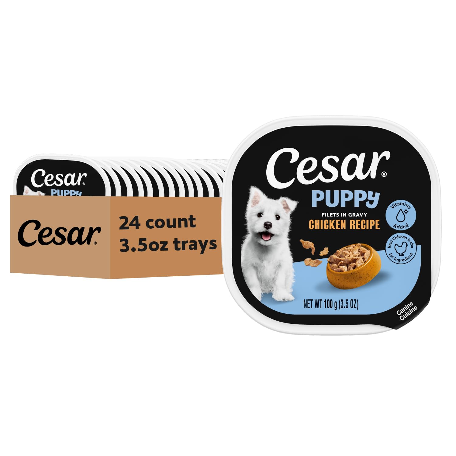 Cesar Puppy Filets in Gravy Chicken Tray with Easy Peel Seal for quick serving