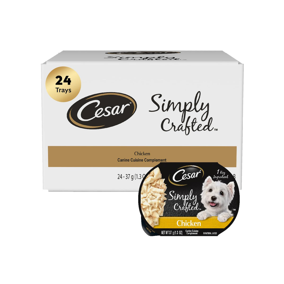 Cesar Simply Crafted chicken topper-bowl with real chicken boosts flavor.