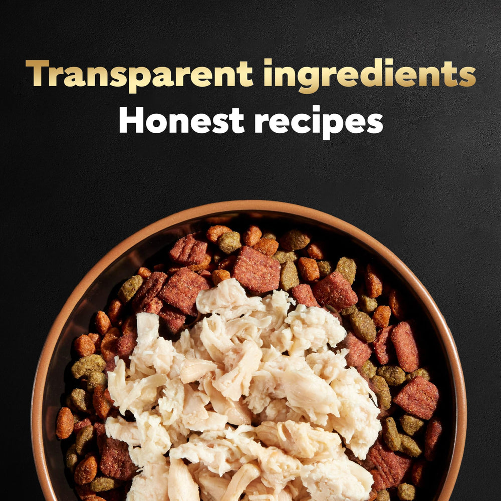 Cesar Simply Crafted easy-digest topper blends with dry kibble.