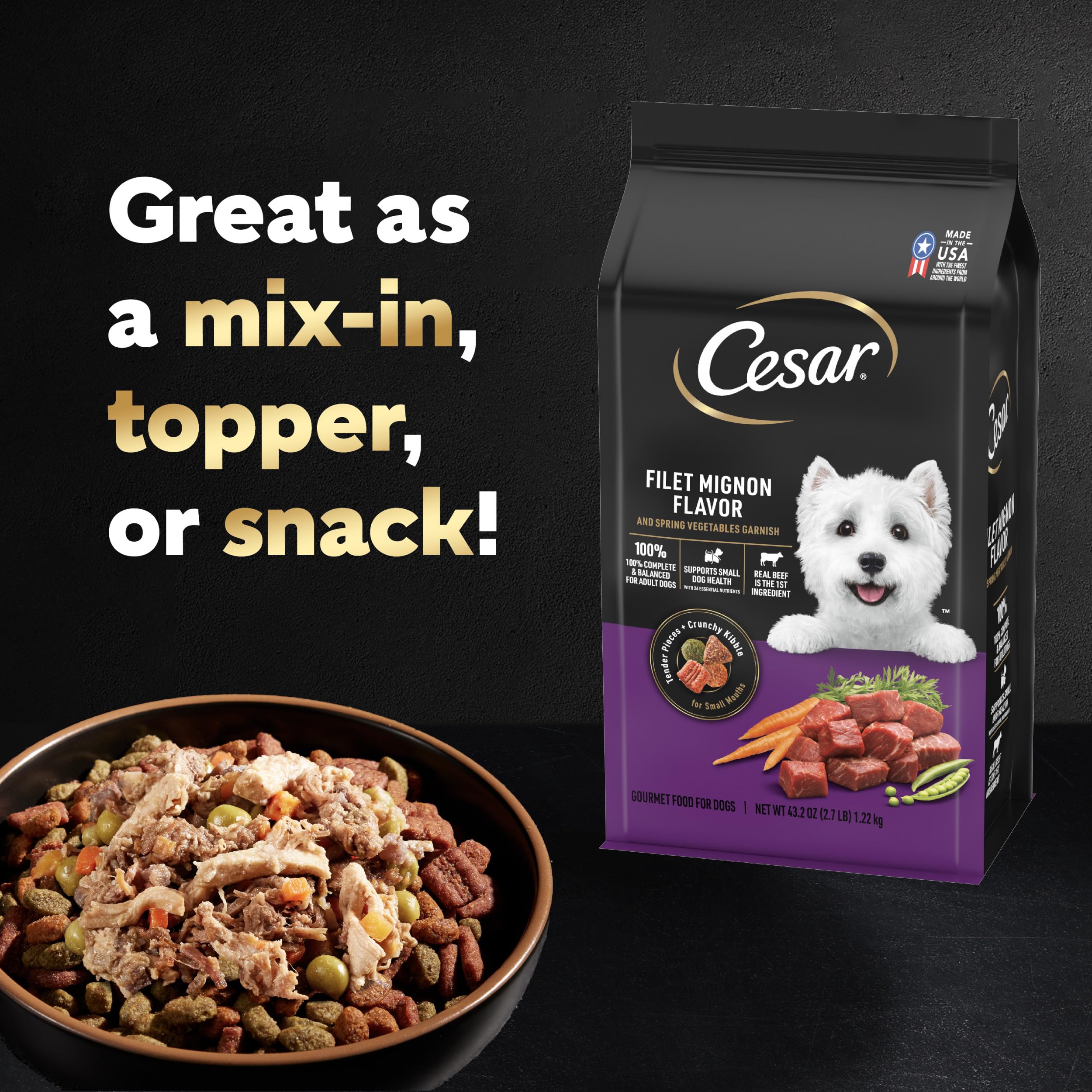 Cesar Simply Crafted packaging six-count emphasizes value and consistency.