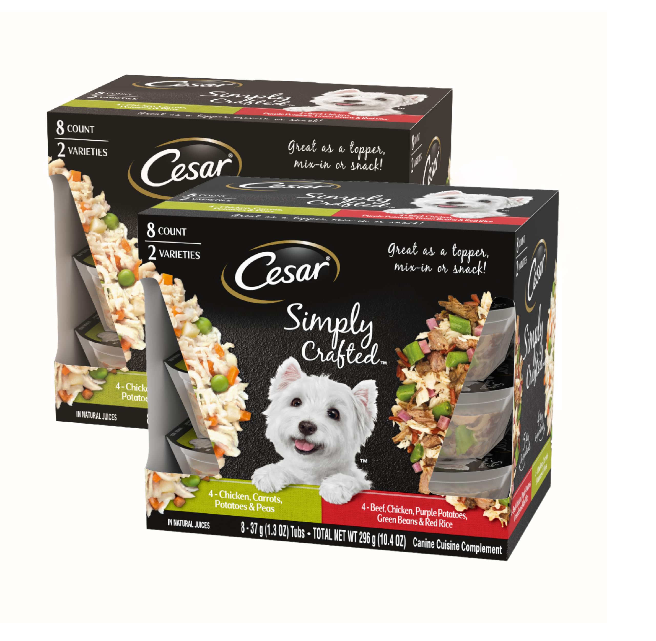 Cesar Simply Crafted beef topper for dry dog food adds protein-rich flavor