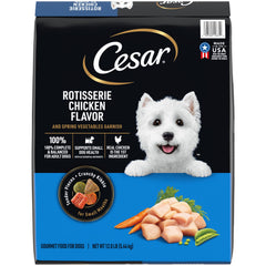Cesar small breed rotisserie chicken tender pieces for easy chewing and flavor