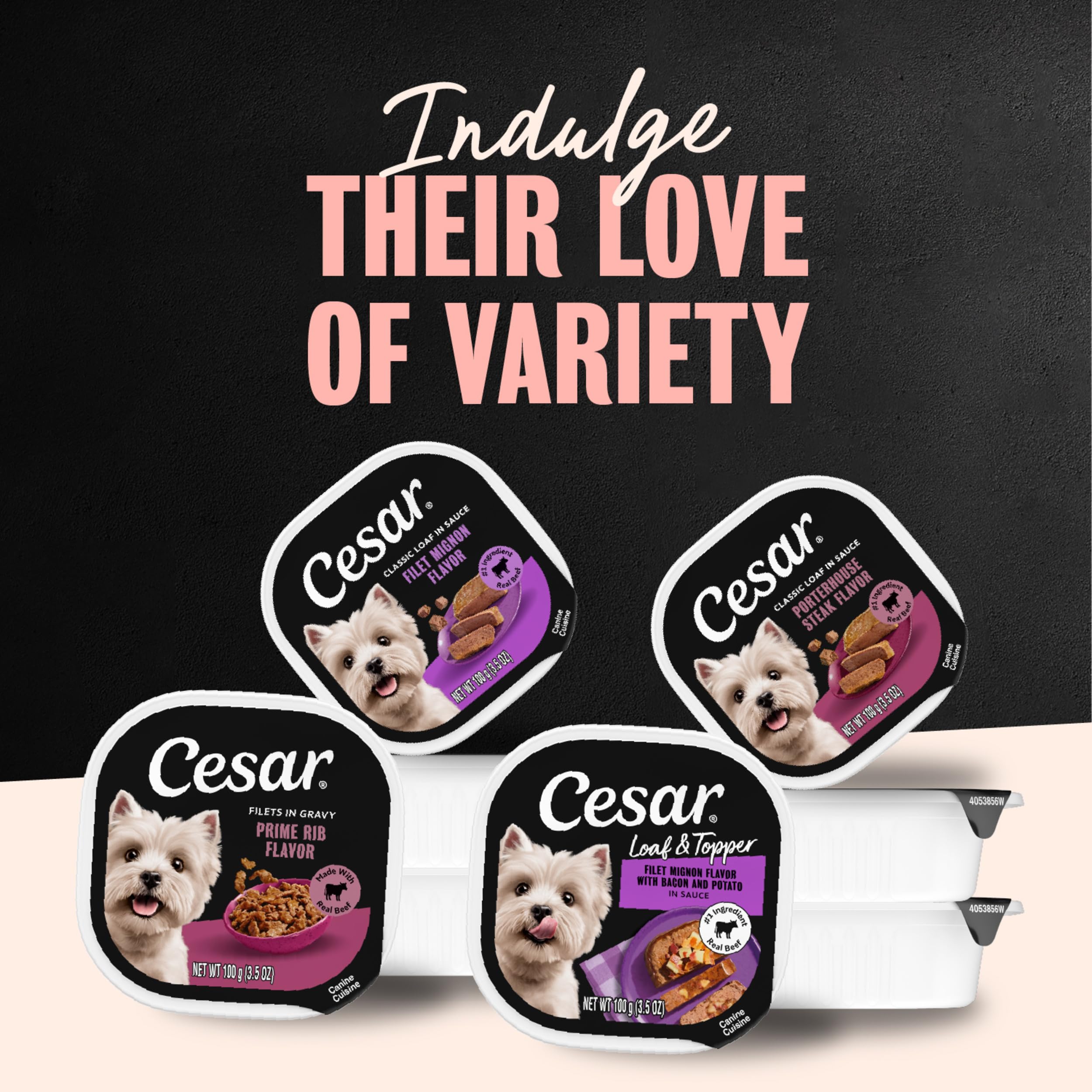 Cesar Steak Lovers toppers pair with dry kibble for extra flavor.