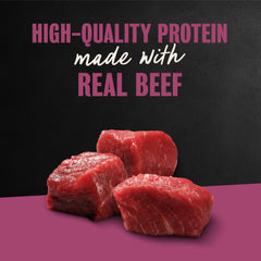 Cesar Steak Lovers tray closeup highlights real beef ingredients for dogs.