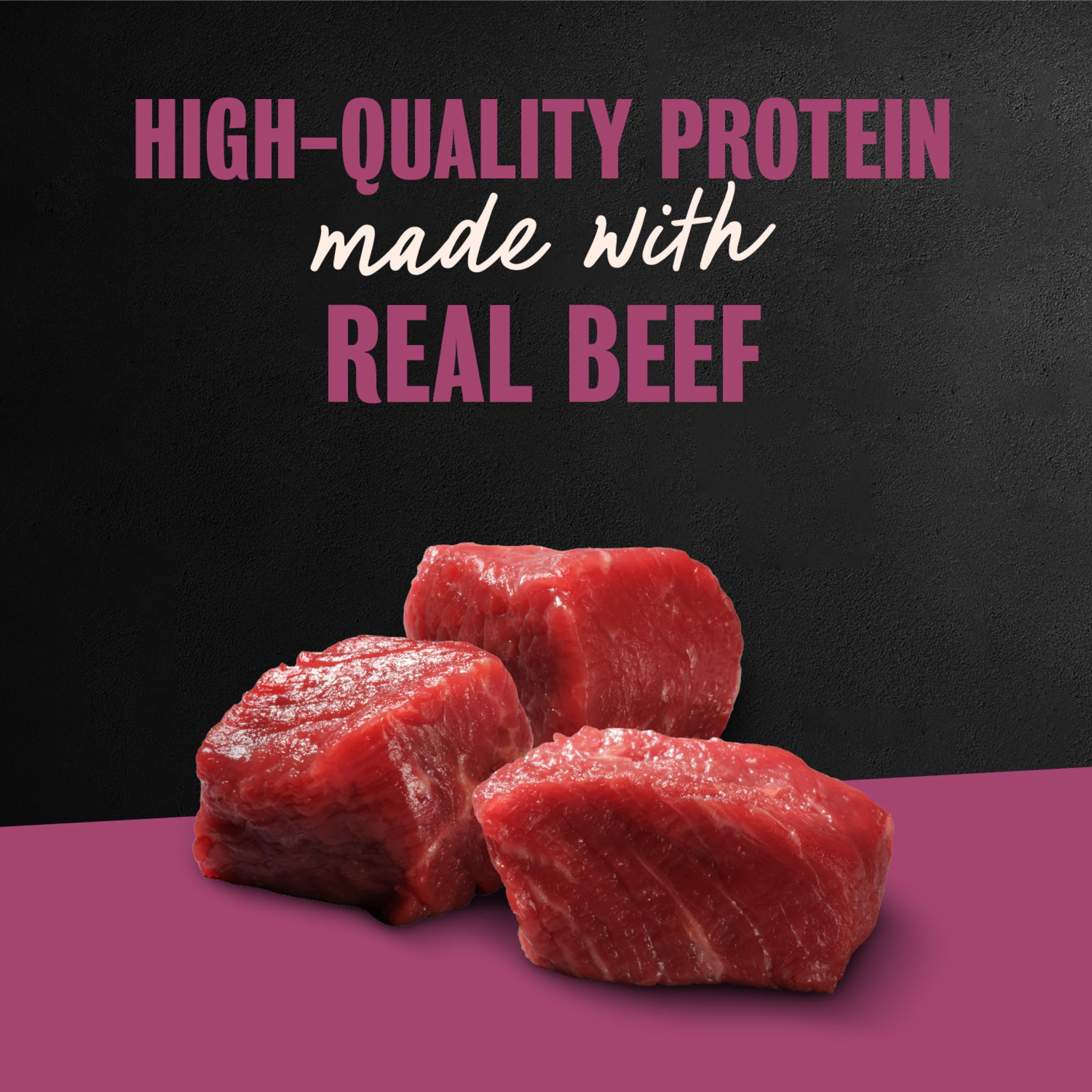 Cesar Steak Lovers wet dog food close-up with real meat chunks for nutrition