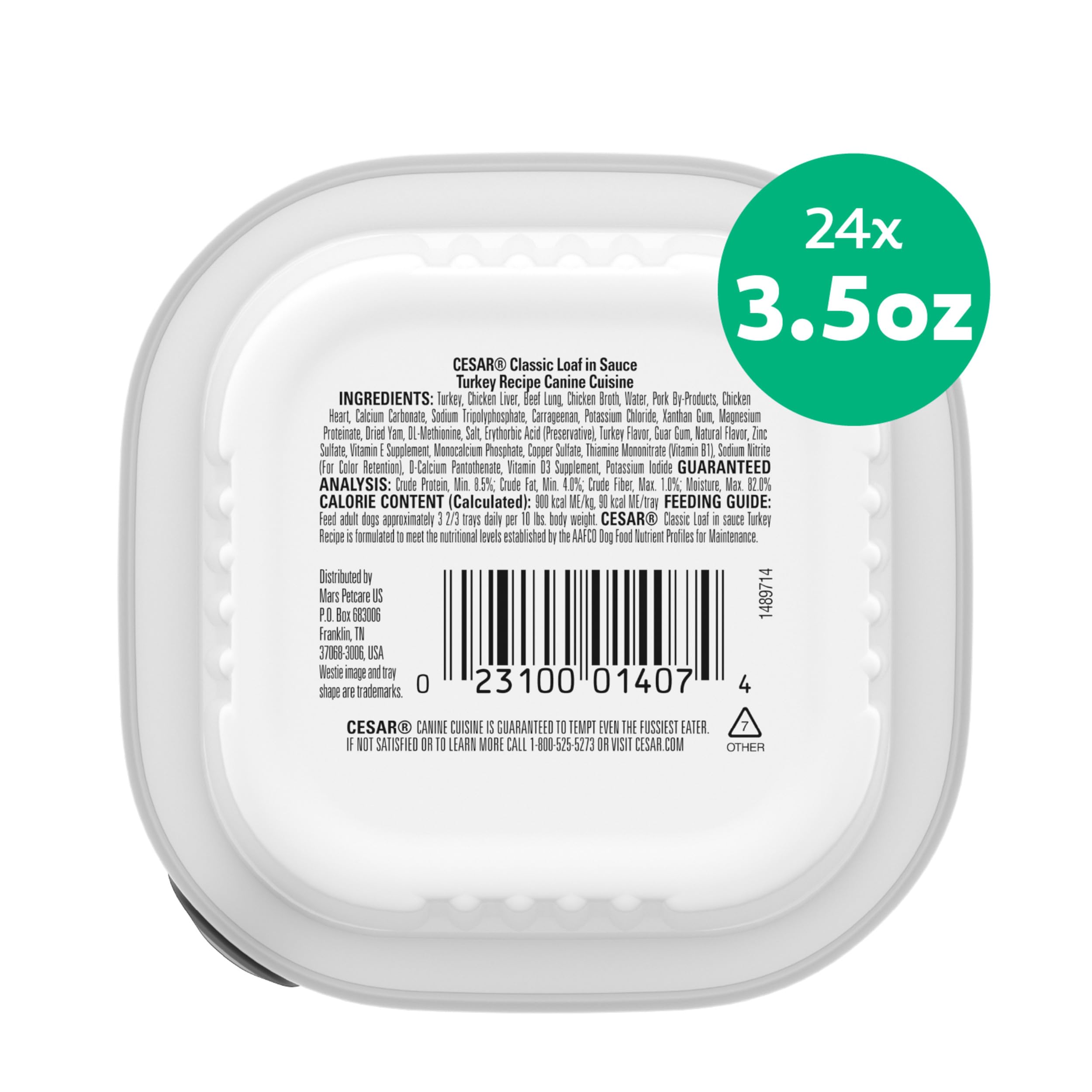 Cesar Turkey recipe nutrition label highlights complete proteins.