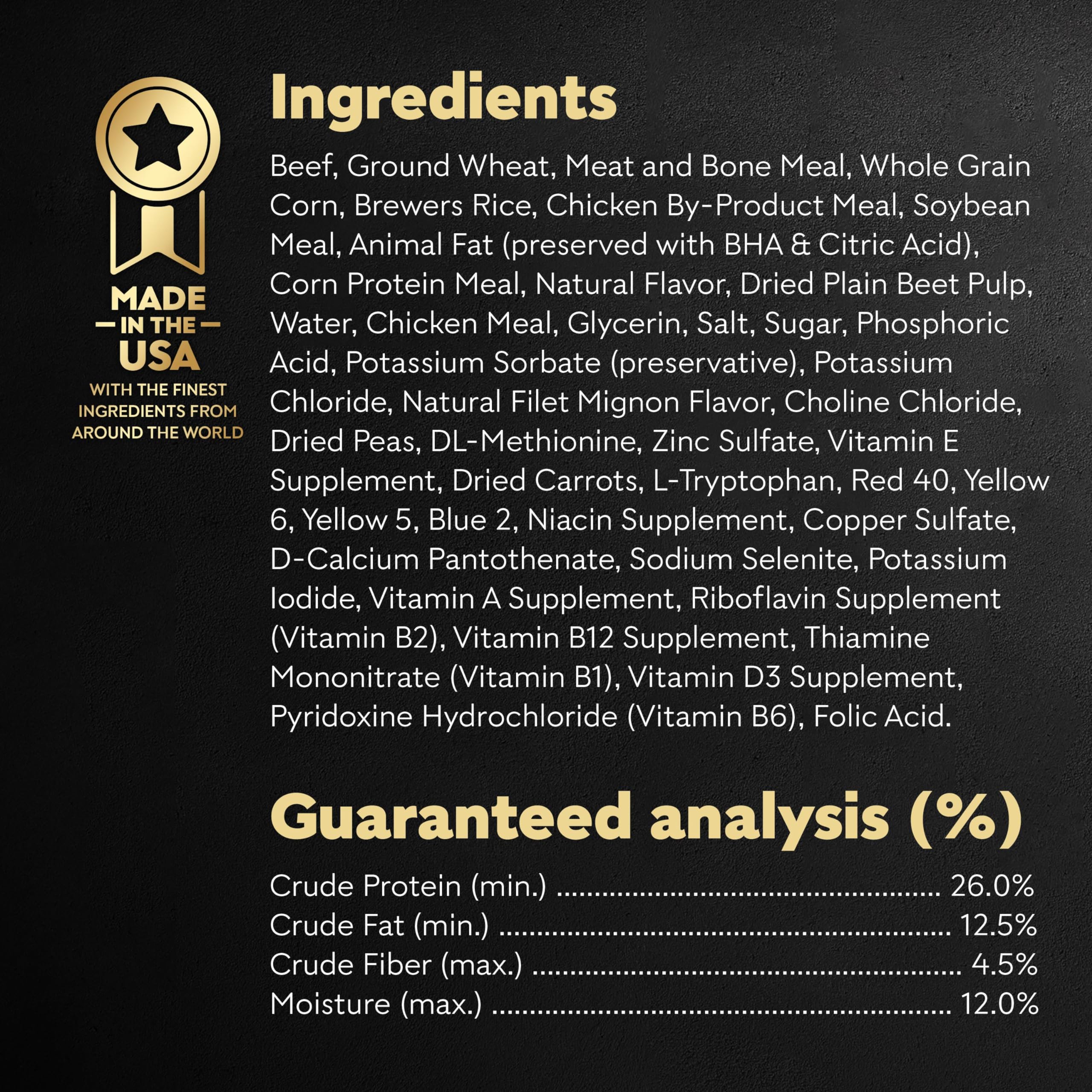 Cesar USA-made ingredients label close-up showing quality sourcing.