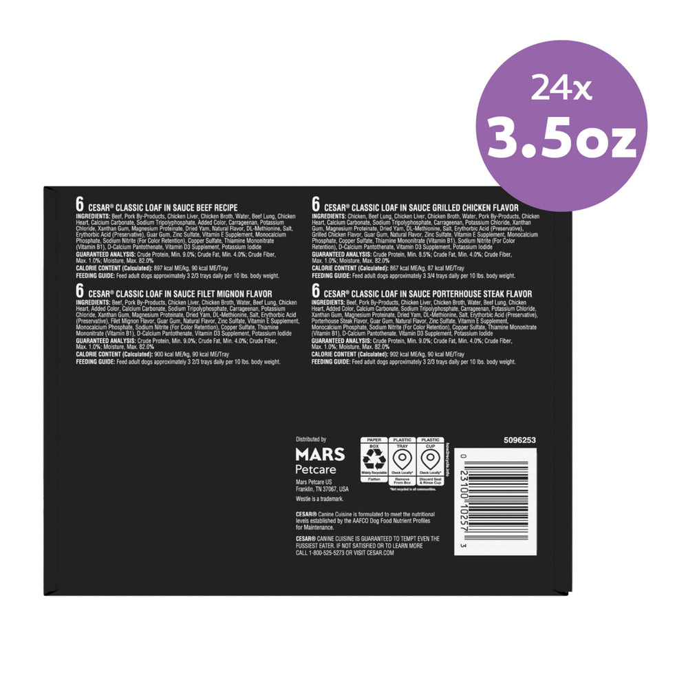 USA-made Cesar dog food with quality ingredients for daily feeding