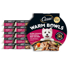 Cesar Warm Bowls chicken and vegetables in broth for adult dogs