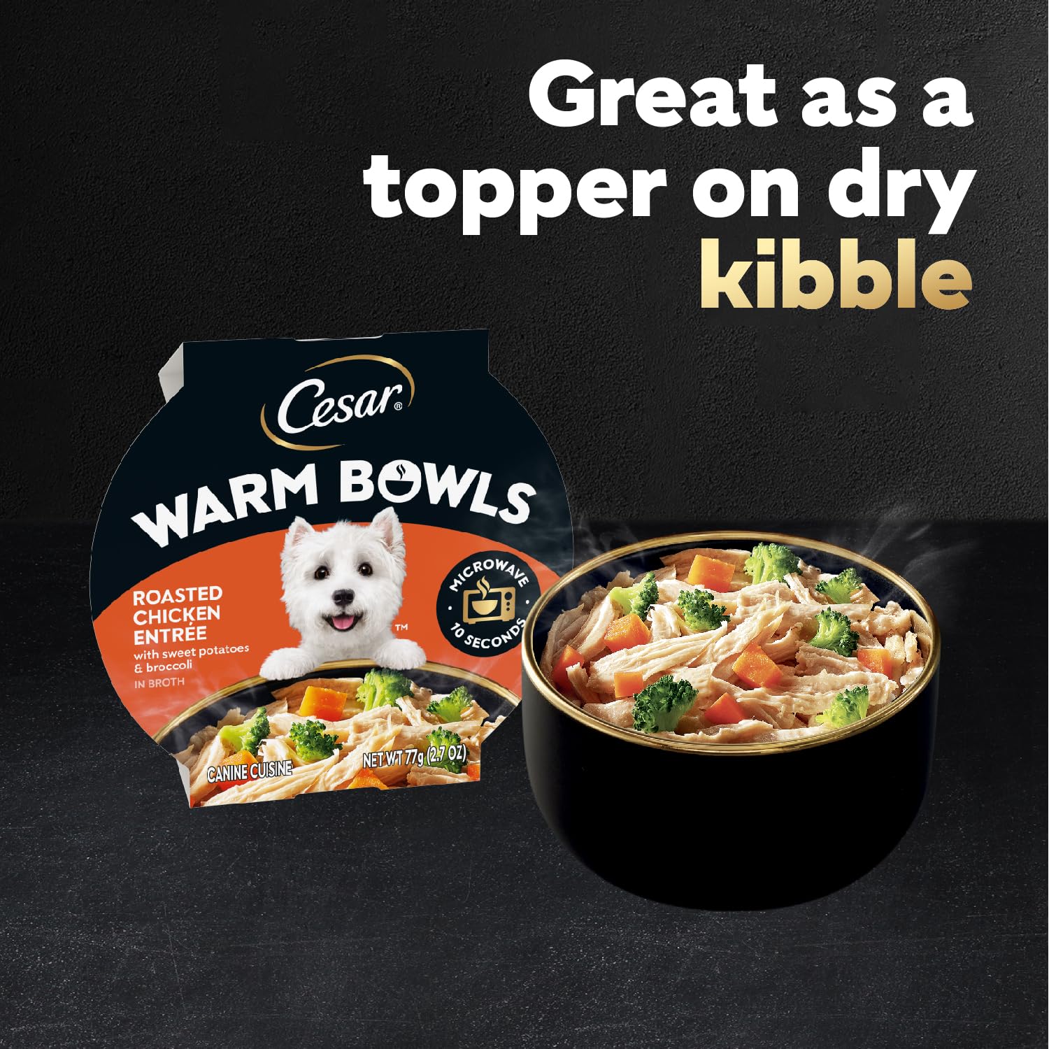 Cesar Warm Bowls aroma during mealtime appealing to dogs.