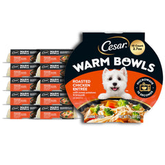 Cesar Warm Bowls Roasted Chicken Entree image showing sweet potatoes and broccoli for dogs.