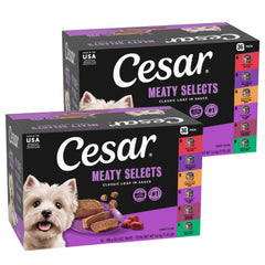 Cesar wet dog food tray with easy peel seal for quick serving.