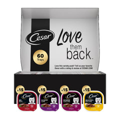 Cesar Variety Pack 60 trays for quick, mess-free meals.