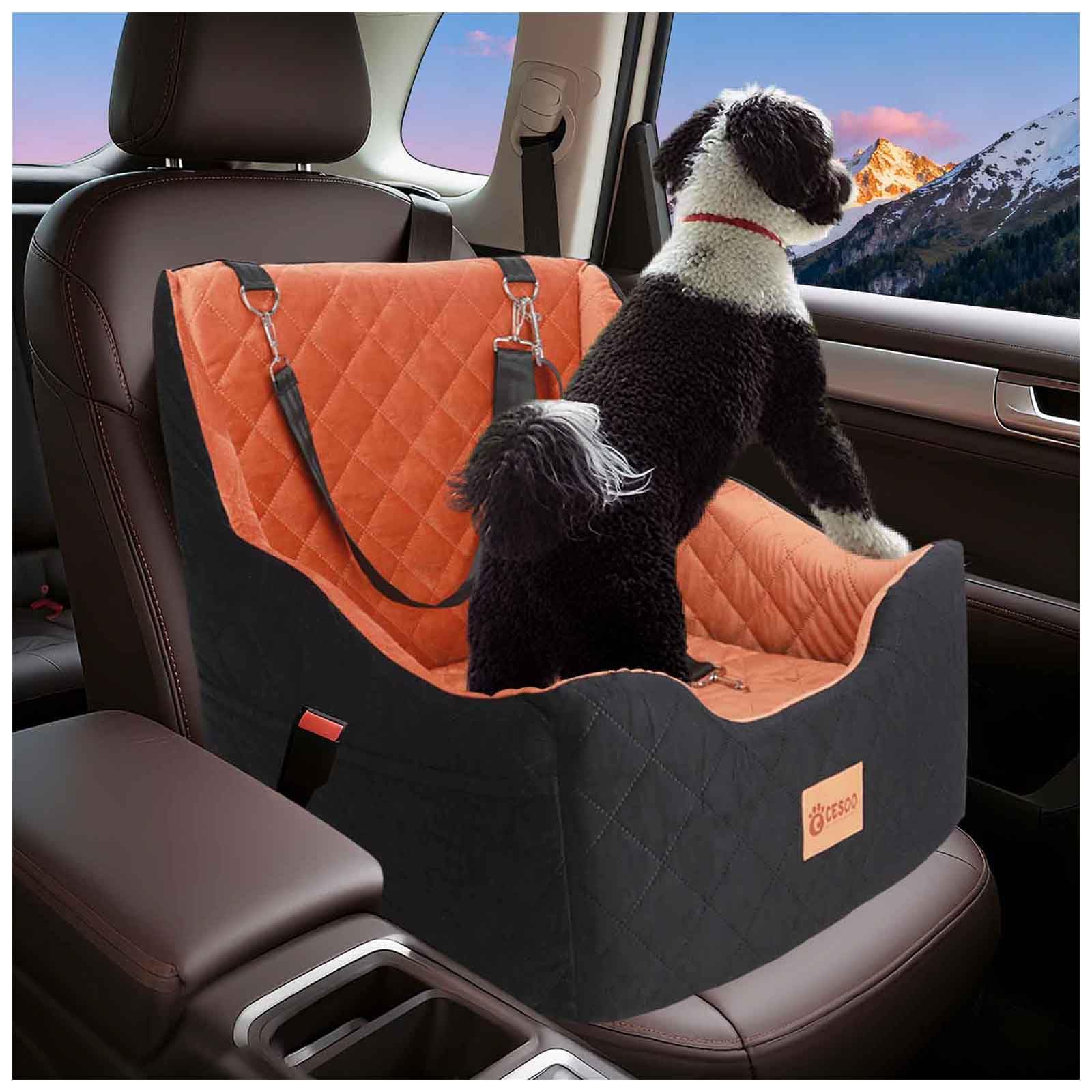 CESOO dog car seat front view showing sturdy support for small to medium dogs during drives