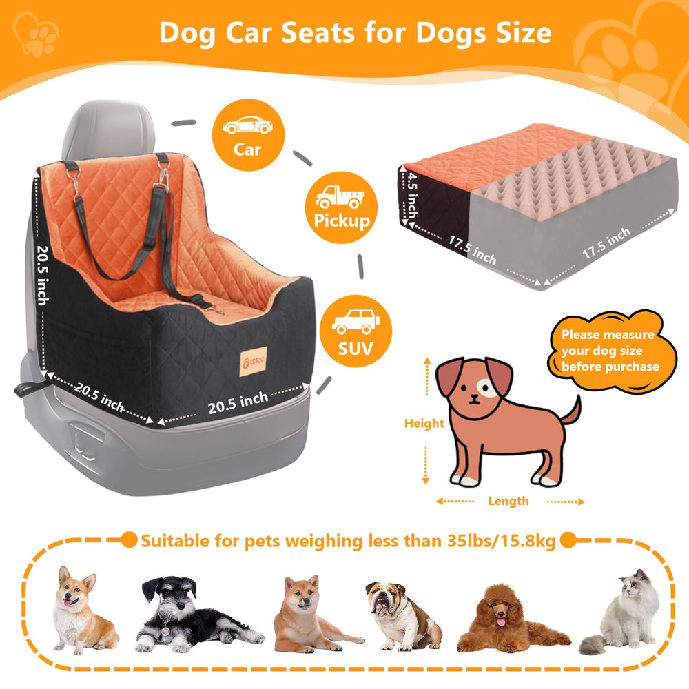 CESOO dog car seat side view highlighting secure fit on a front or rear seat for safe road trips