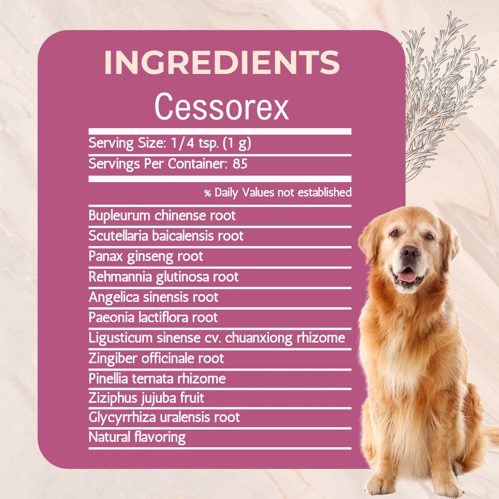 Close-up of bupleurum and herbal blend, highlighting traditional botanicals in Cessorex for balance.