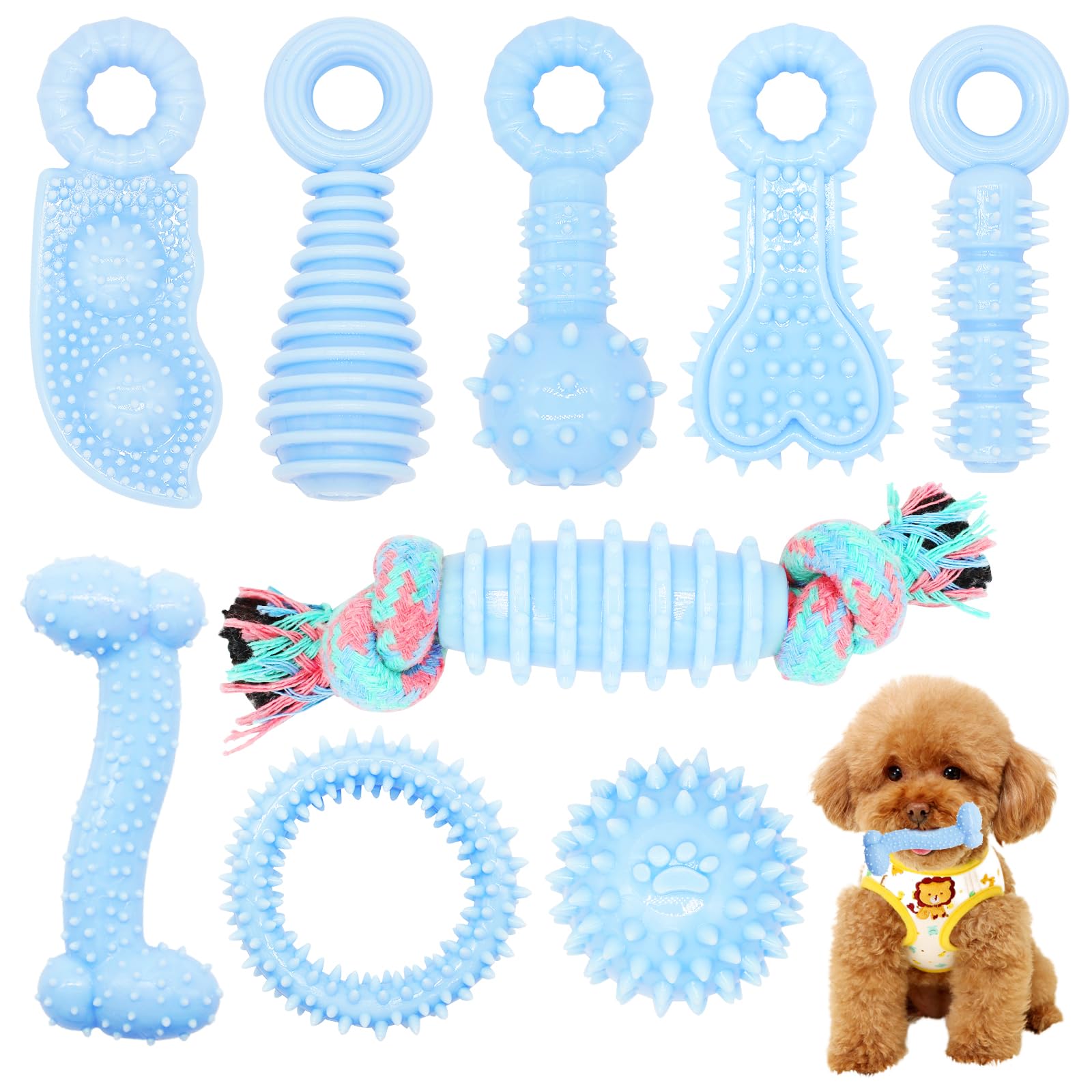 CGBD 9-shape puppy toy set designed for teething and oral comfort in small dogs.
