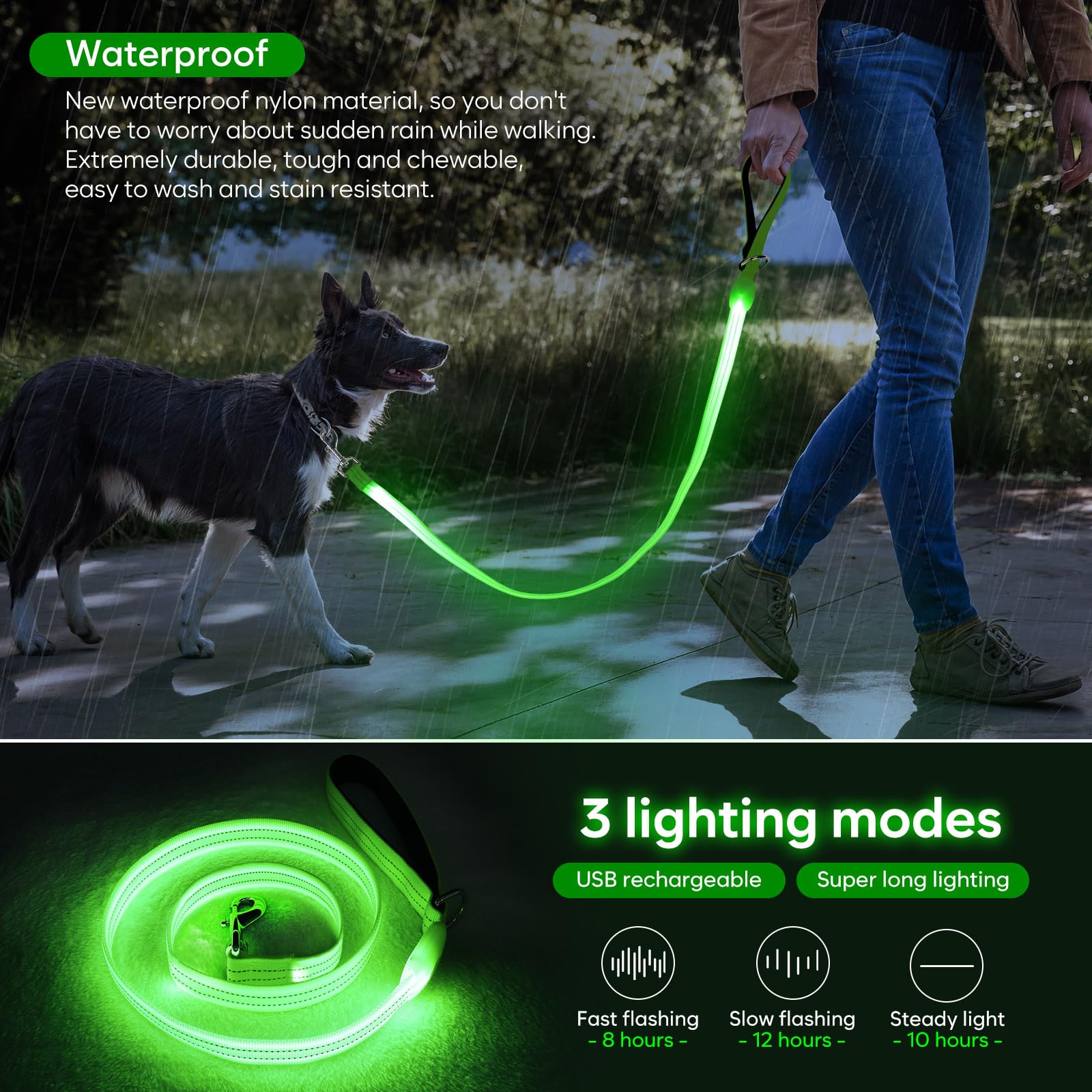 ChalkLit padded-handle leash offers comfortable grip on walks.