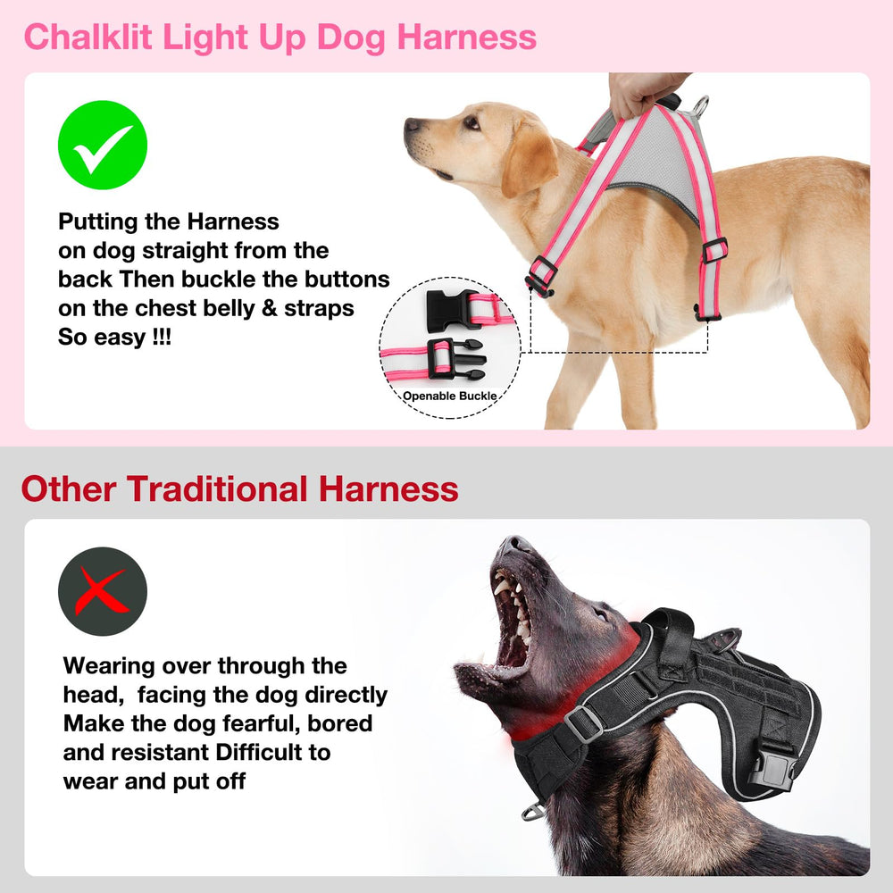 ChalkLit pink light up harness with adjustable straps ensures a secure, comfortable fit