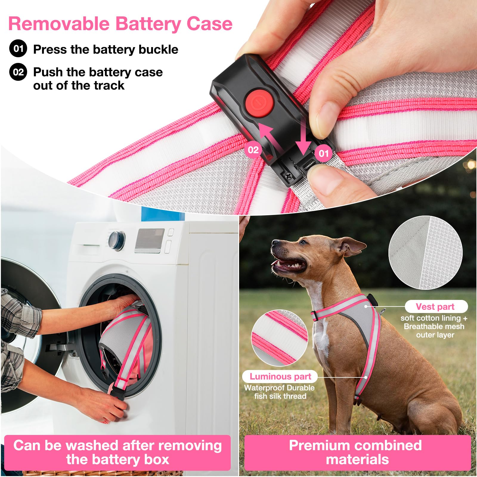 ChalkLit pink night illumination harness highlighting 360-degree visibility outdoors