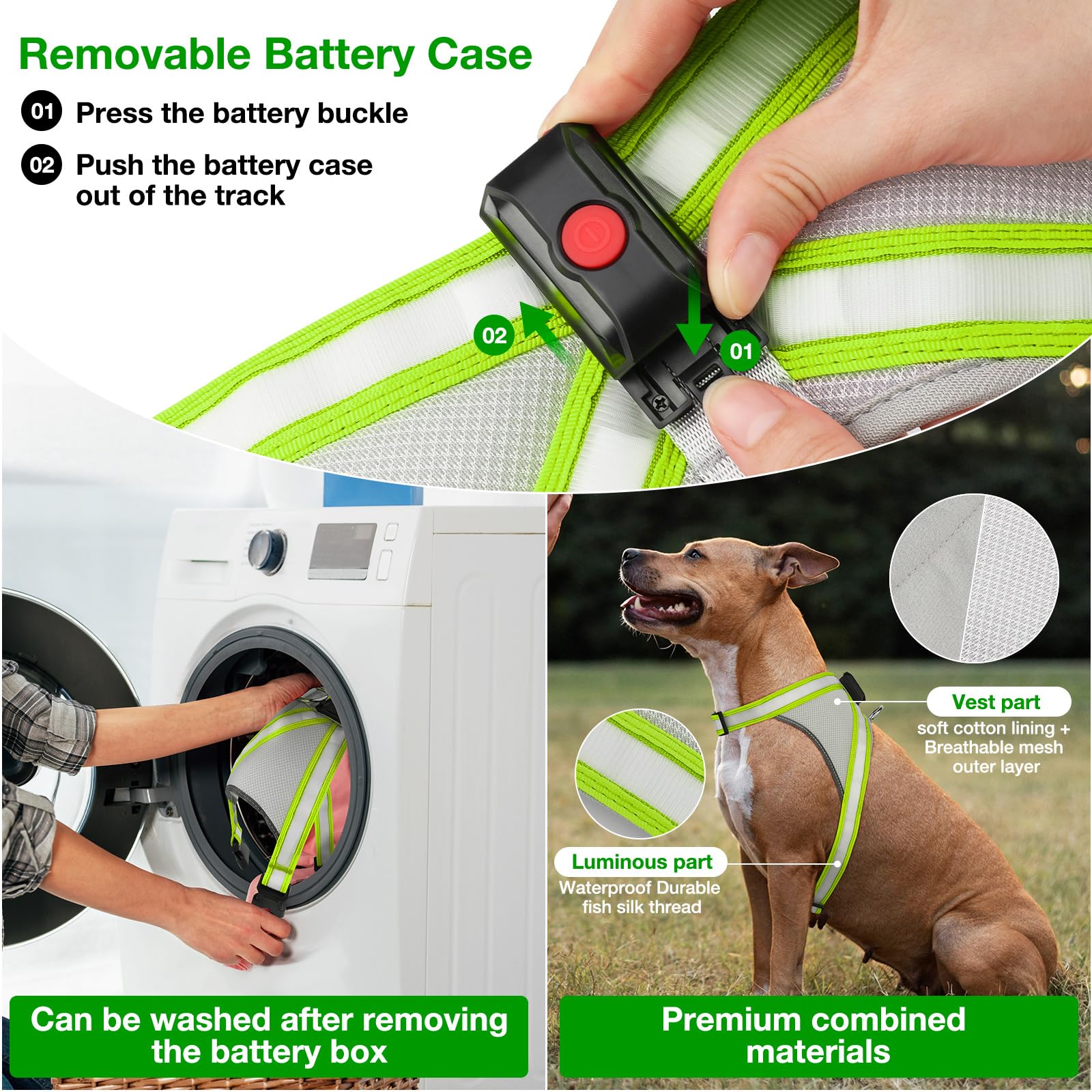 ChalkLit USB-charged harness with removable battery for easy cleaning and charging