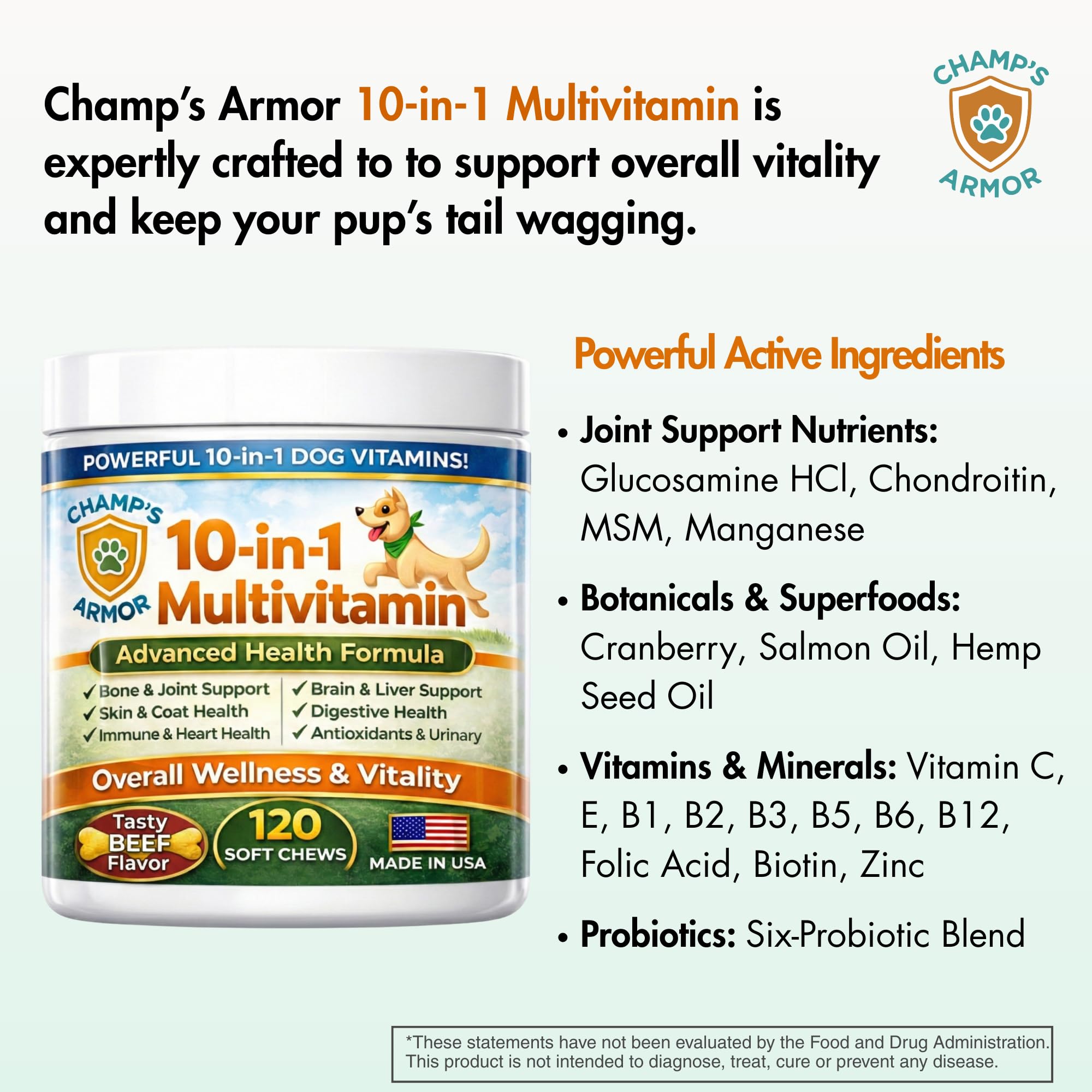 Champ's Armor wild-caught salmon oil enhances coat shine and skin health.