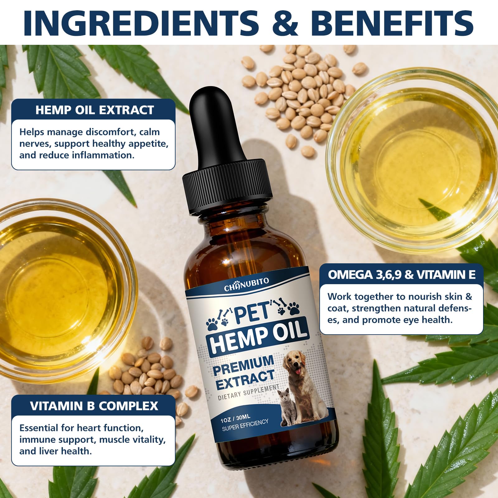 CHANUBITO hemp oil pets calm dog and cat scene suggesting relaxation