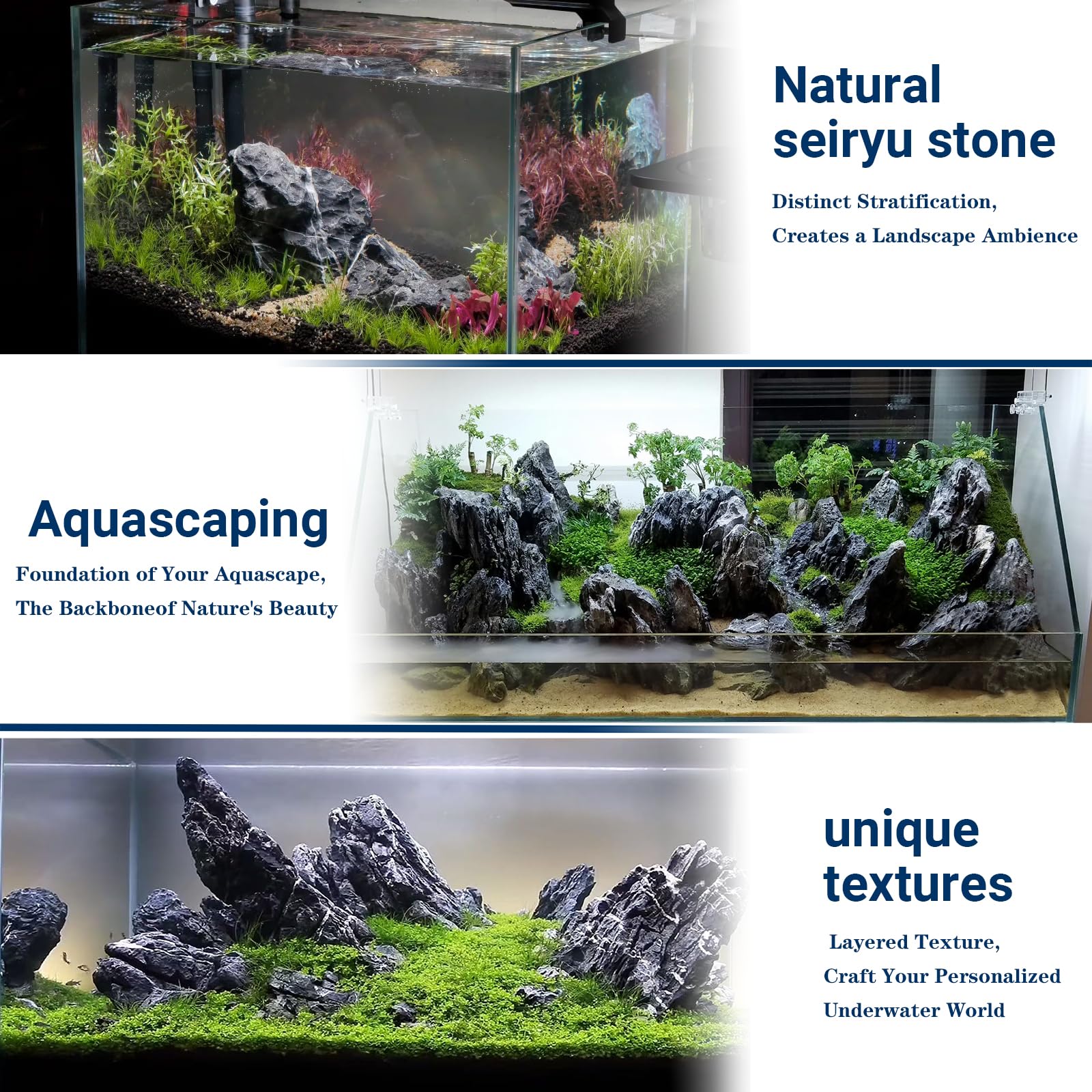 ChaoLeHo Seiryu stones provide aquascaping decor with natural charm.