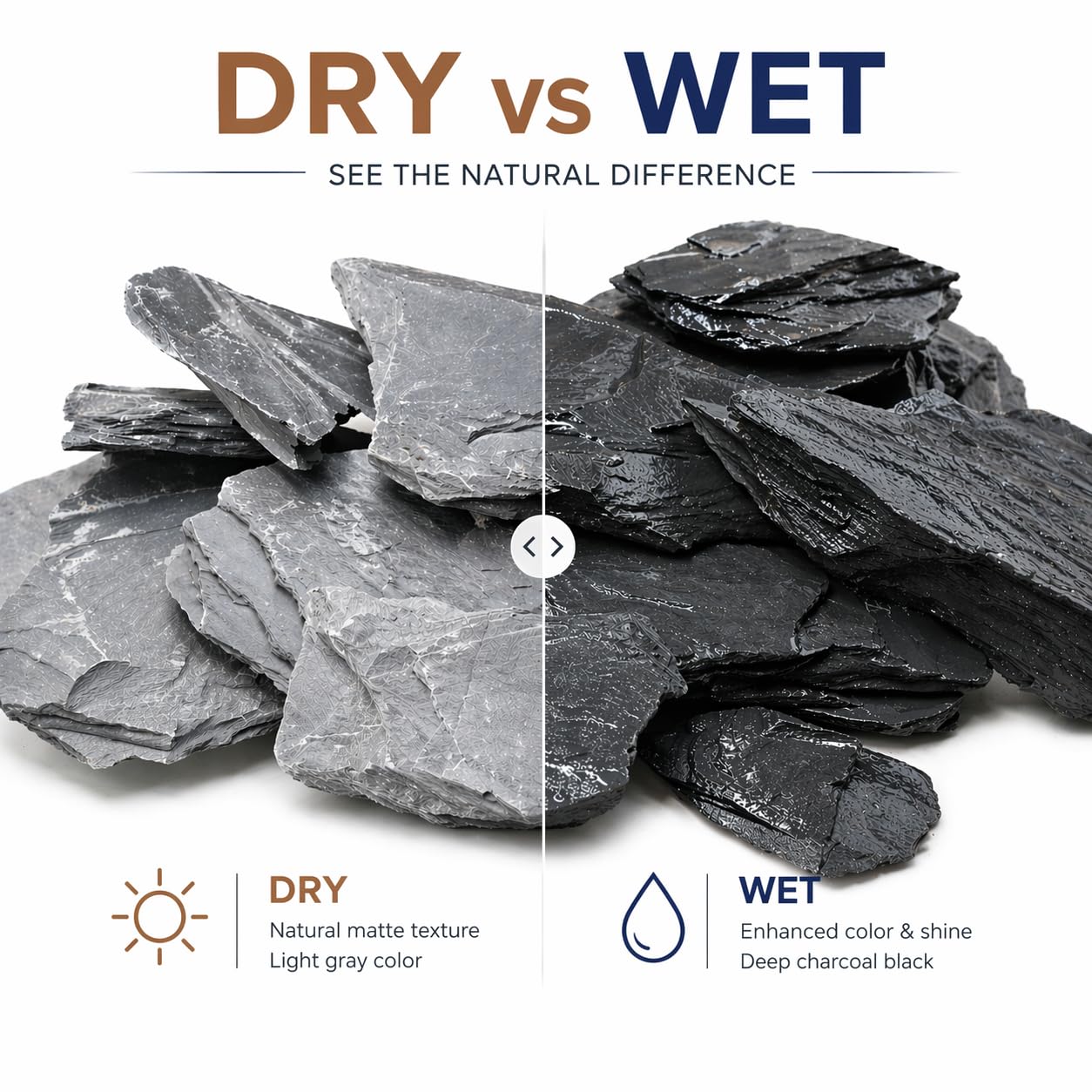 Natural slate stones for paludarium setups and natural water-edge features.