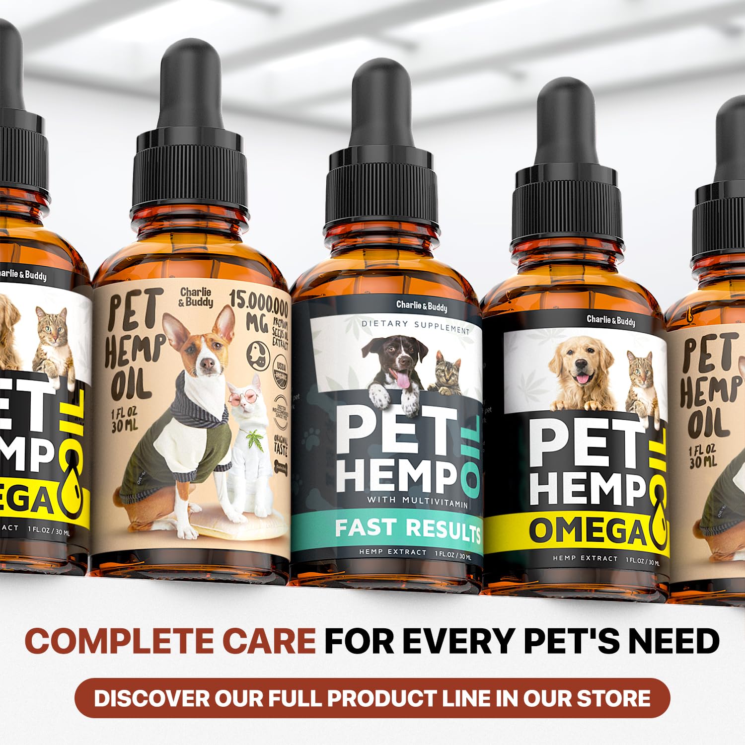 Daily routine with Charlie and Buddy hemp oil in home setting