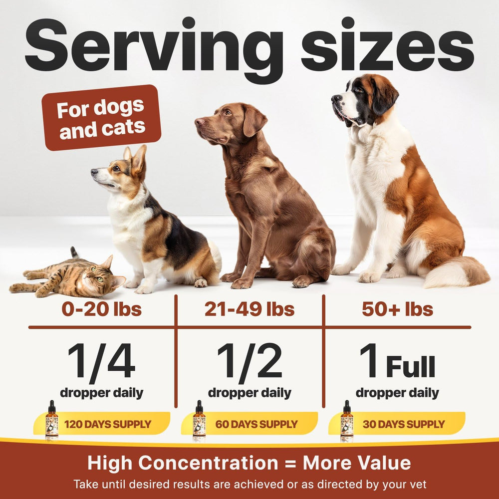 Drops ready to mix into pet food with Charlie and Buddy oil