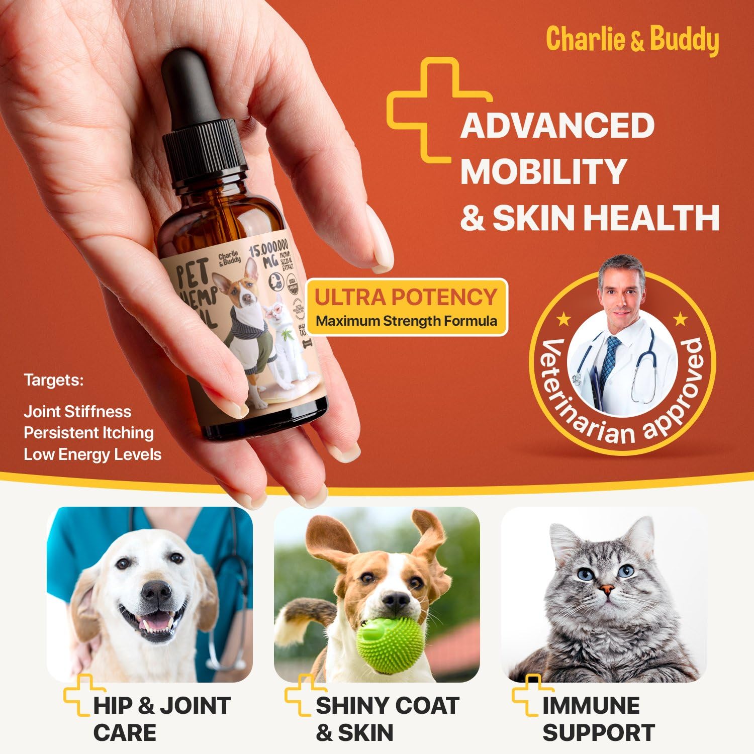 Relaxed pet after using Charlie & Buddy hemp oil