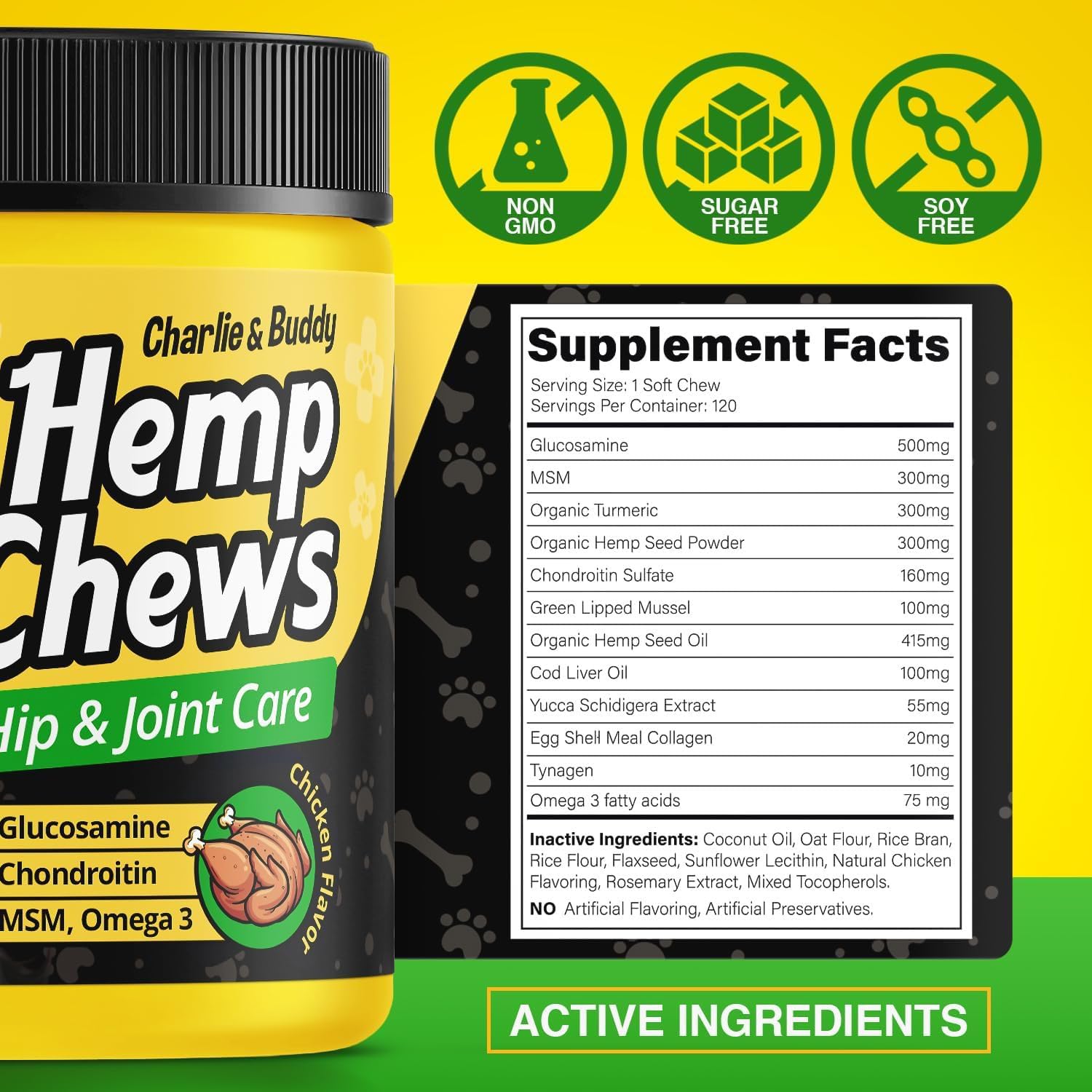 CHARLIE & BUDDY soft chicken-flavor chews showing texture for easy dosing.