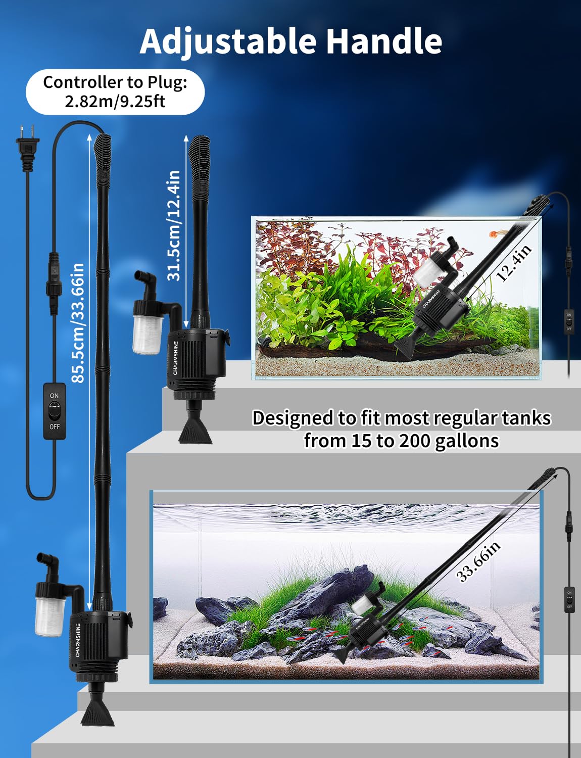 Charmshine compatible with freshwater and saltwater use shows versatile tank compatibility.