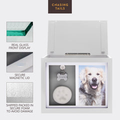 Chasing Tails urn interior and keepsake bag for collar or mementos.
