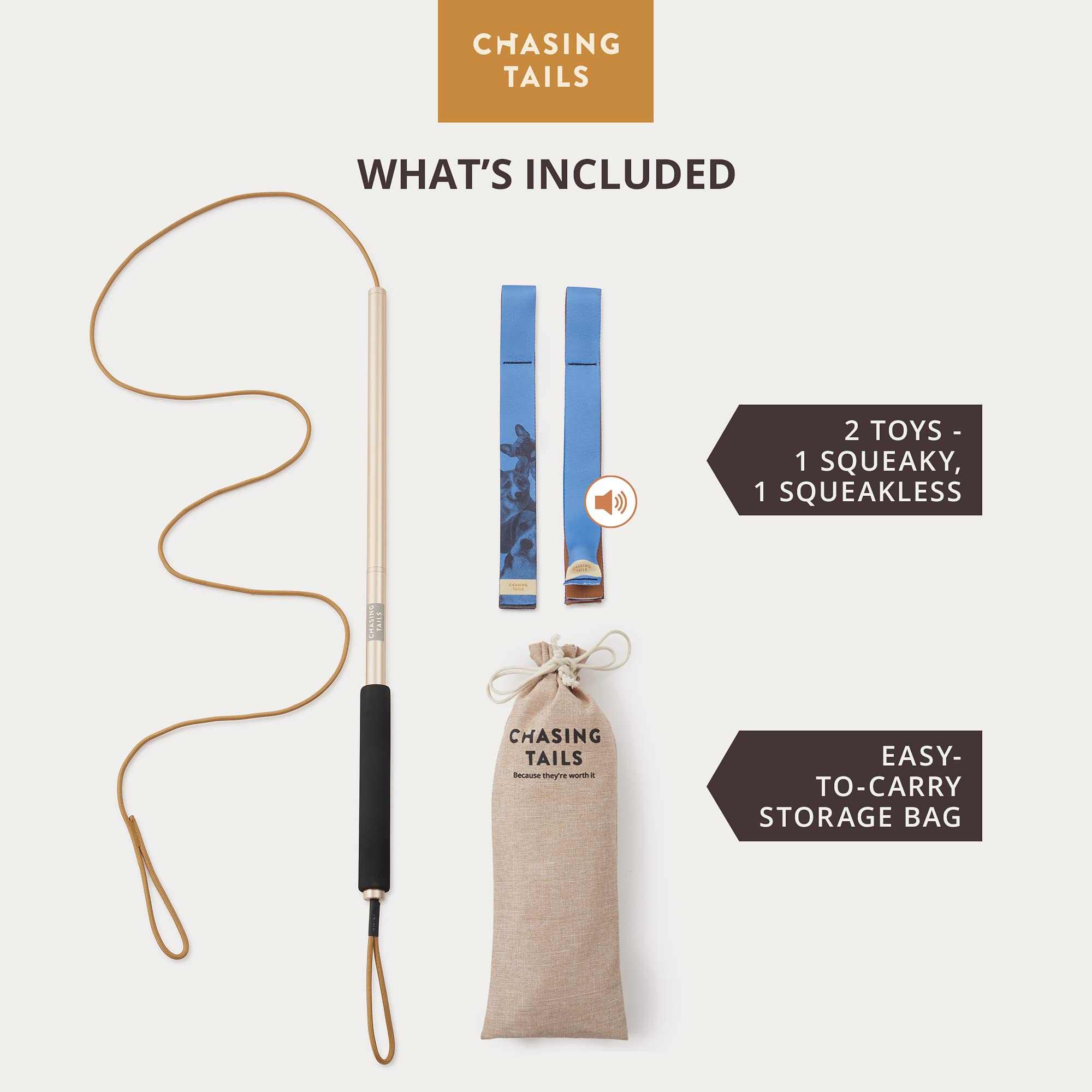Chasing Tails Flirt Pole heavy-duty anodized aluminum construction.