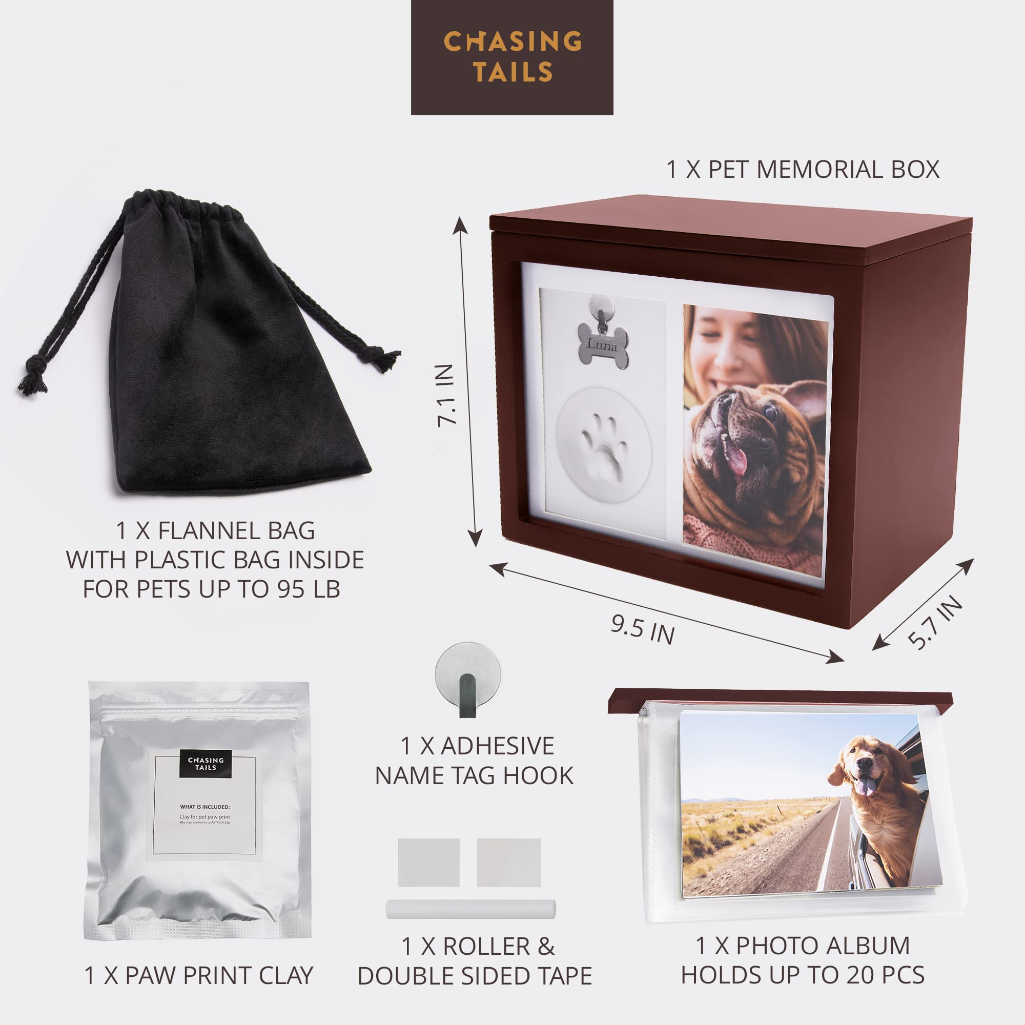 Chasing Tails pet urns with magnetic lid, secure storage and easy access.