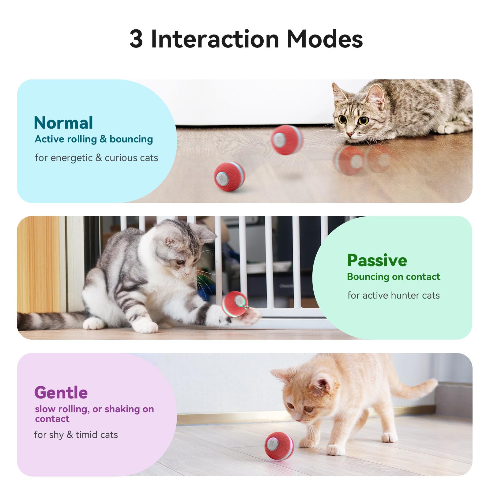 Cheerble ball toy in motion attracts cats with motion and lights for chase fun.