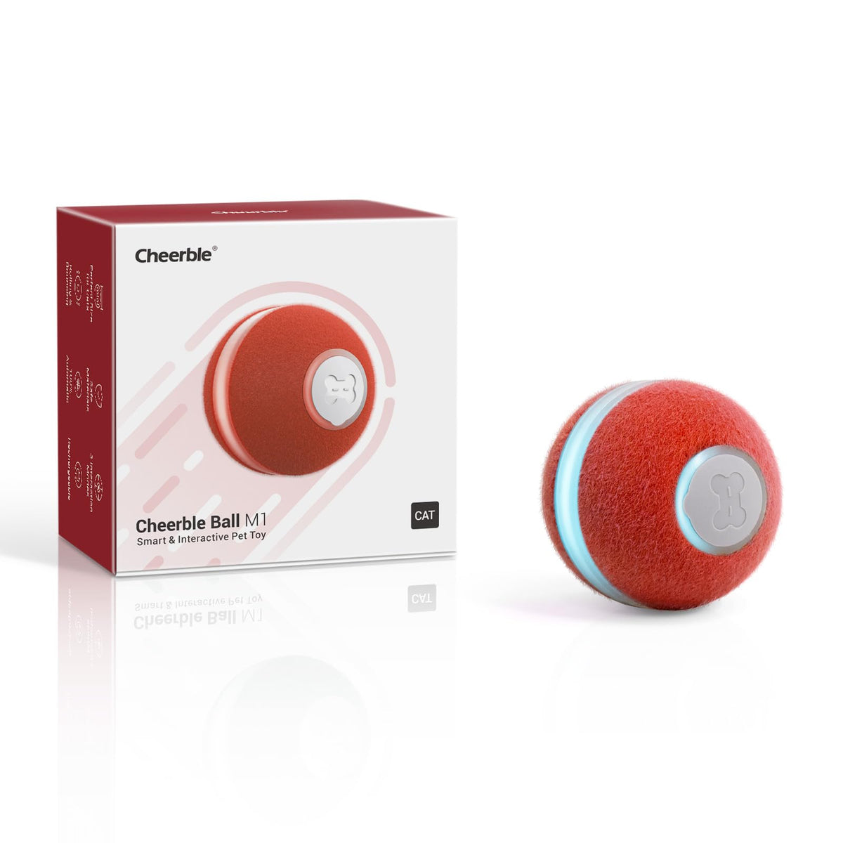 Cheerble interactive cat ball red on floor sparks playful hunting moments for cats.