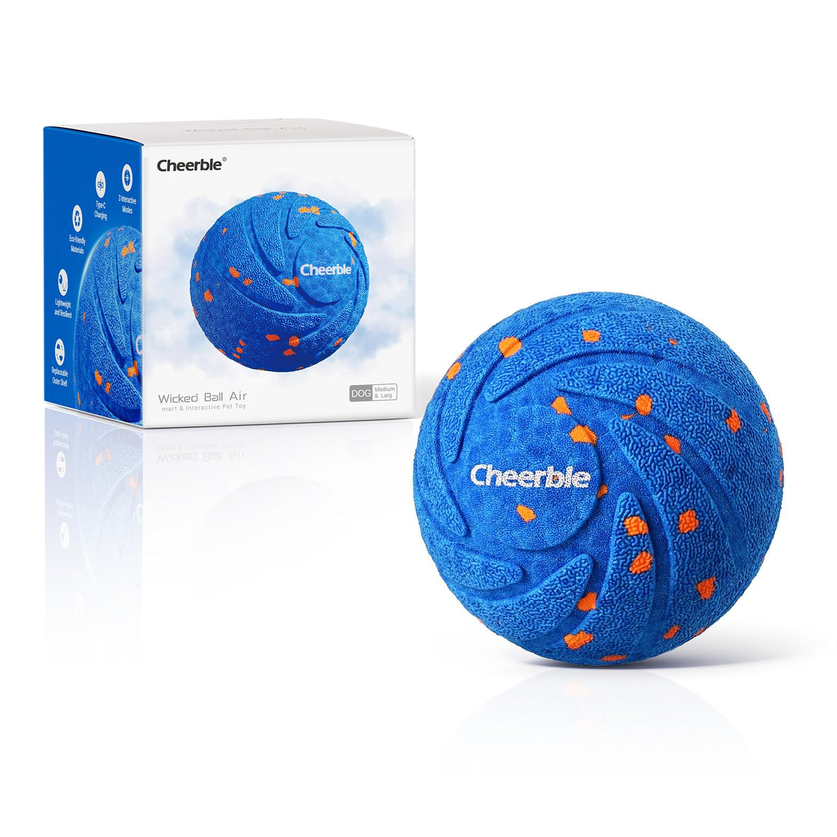 Cheerble Wicked Ball Air front view showing interactive play for dogs