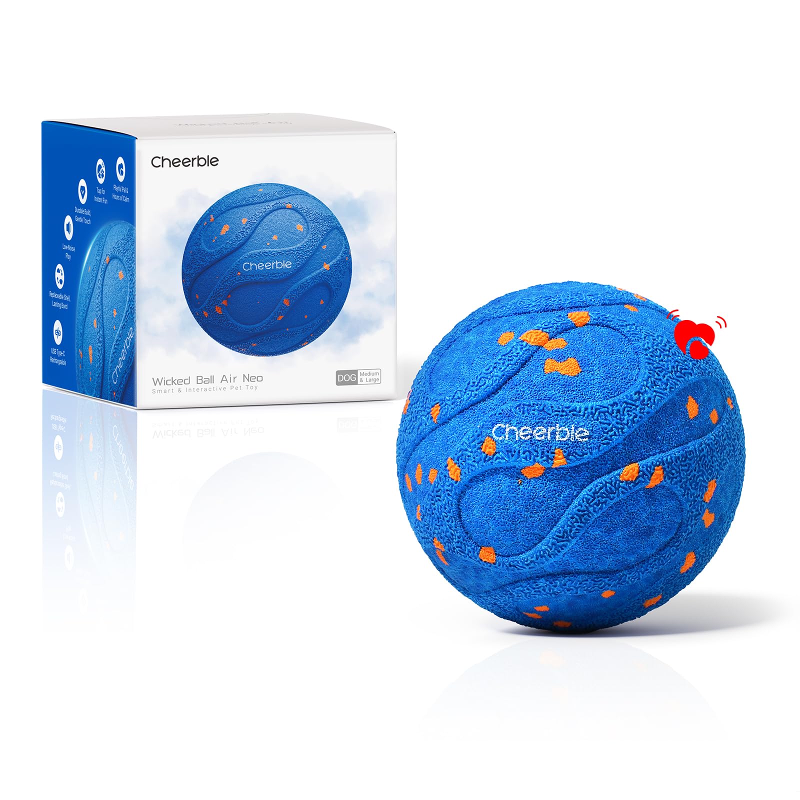 Cheerble Wicked Ball Air Neo heartbeat mode soothes dogs with rhythmic comfort