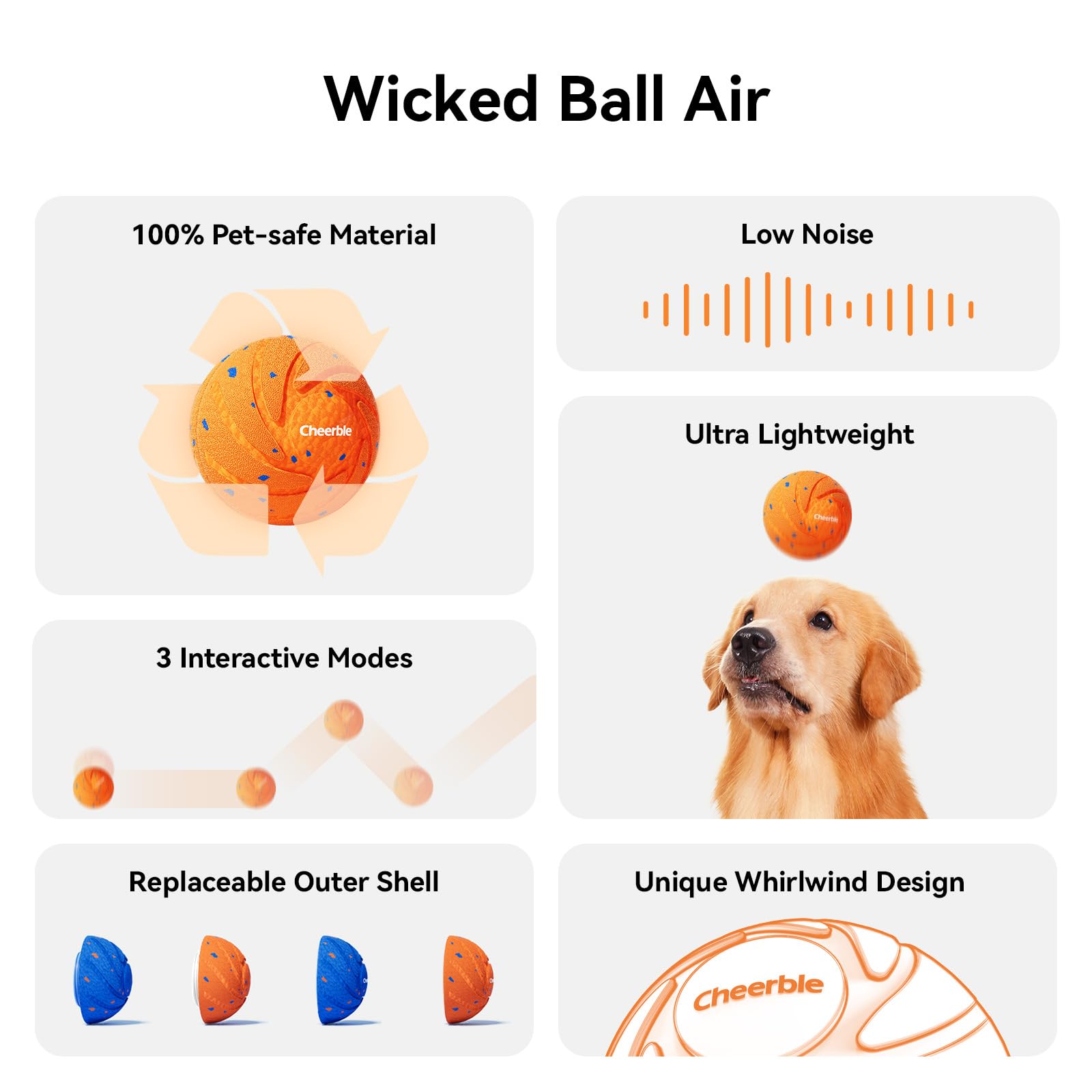 Cheerble Wicked Ball Air rolling action demonstrates automatic movement for mental stimulation.