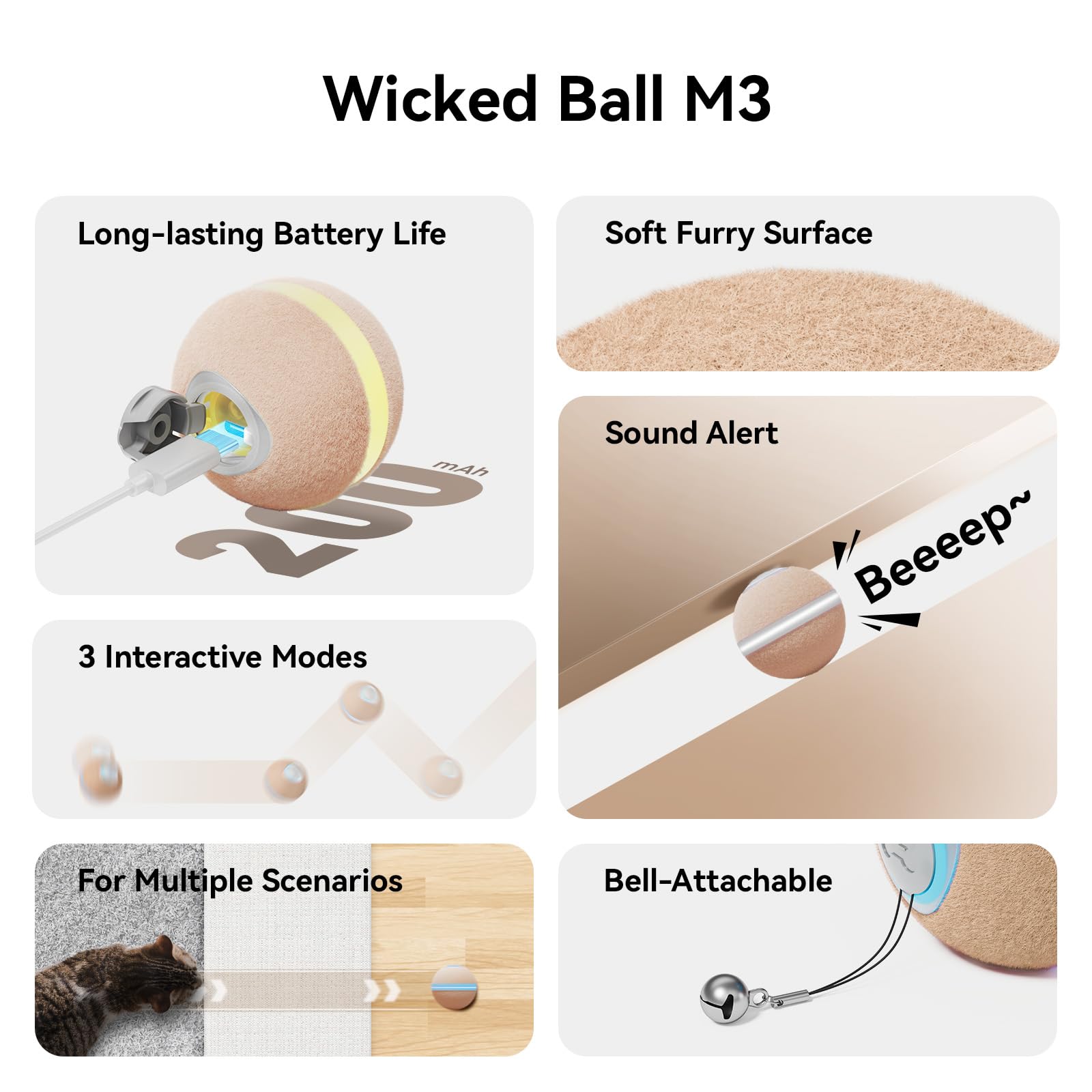 Cheerble Wicked Ball M3 on low-pile carpet for safe, interactive sessions