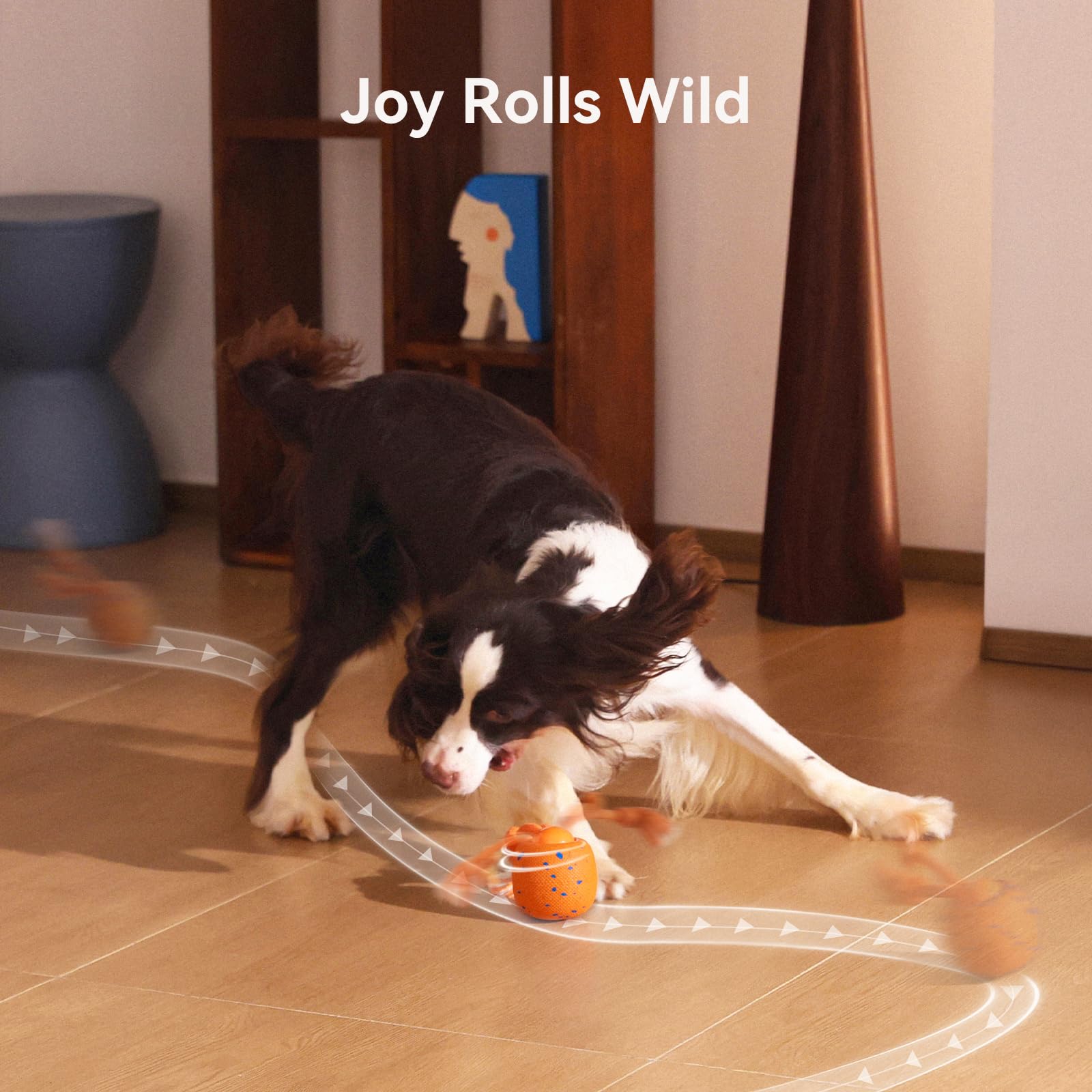 Cheerble Wicked Ball Rolly in action with a dog enjoying indoor play