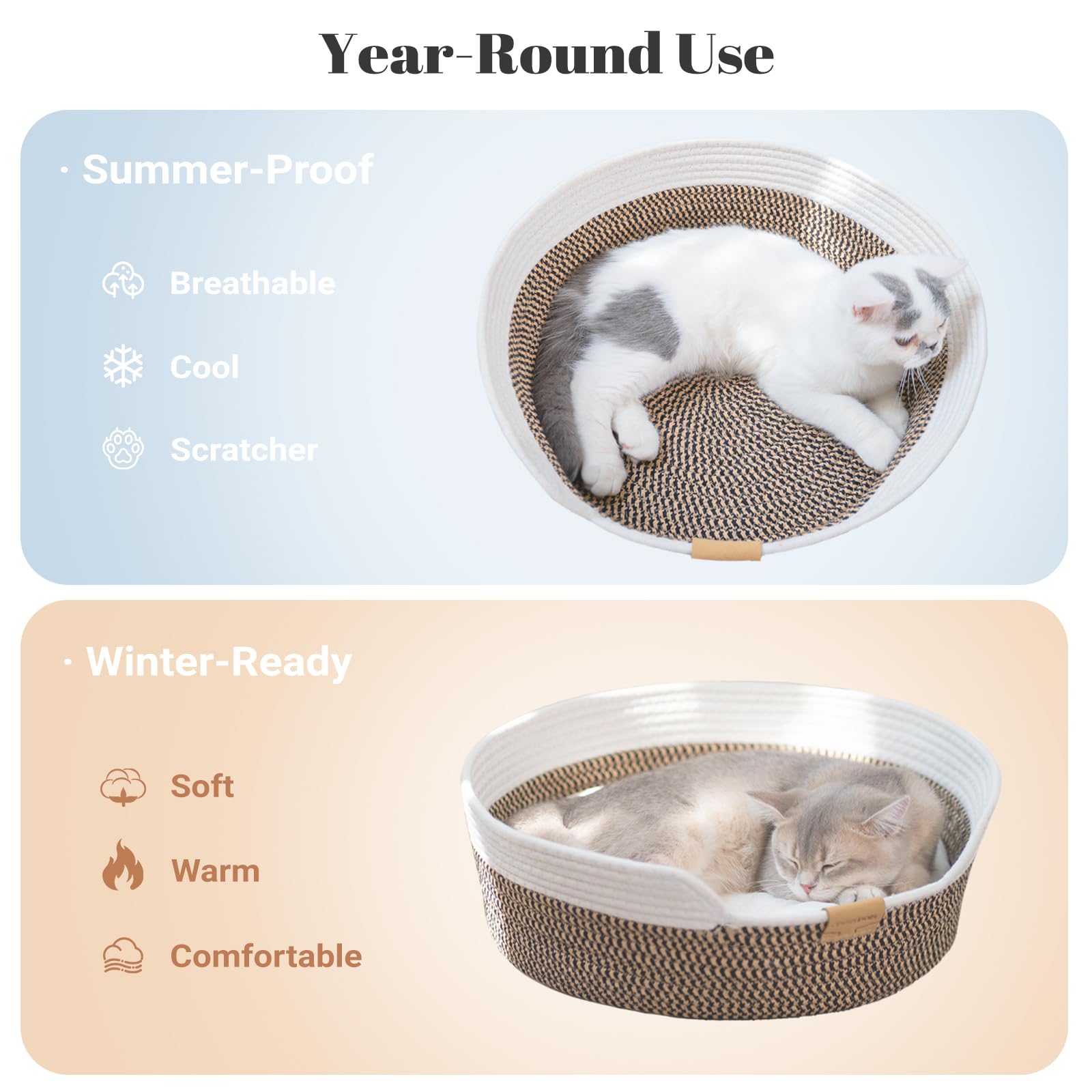CHEERHOME PETS cat bed basket, interior view with cushion, warm retreat for cold days.