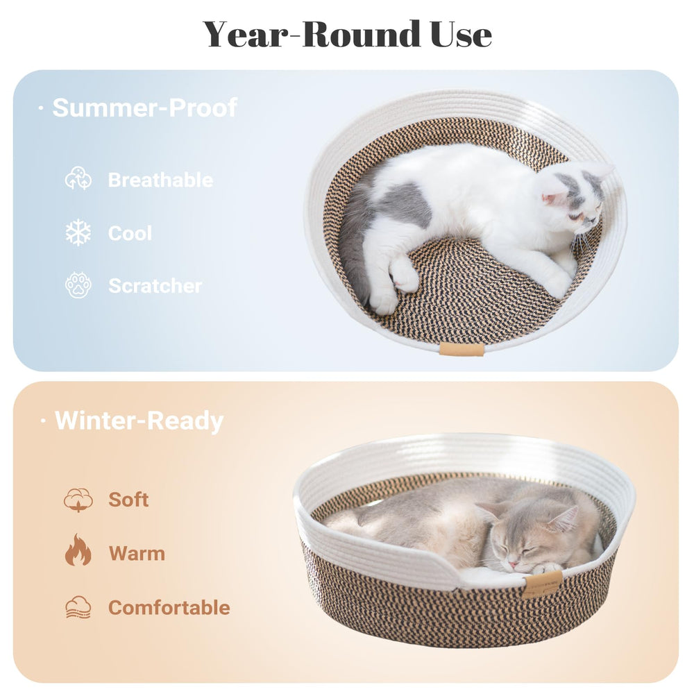 CHEERHOME PETS cat bed basket, interior view with cushion, warm retreat for cold days.