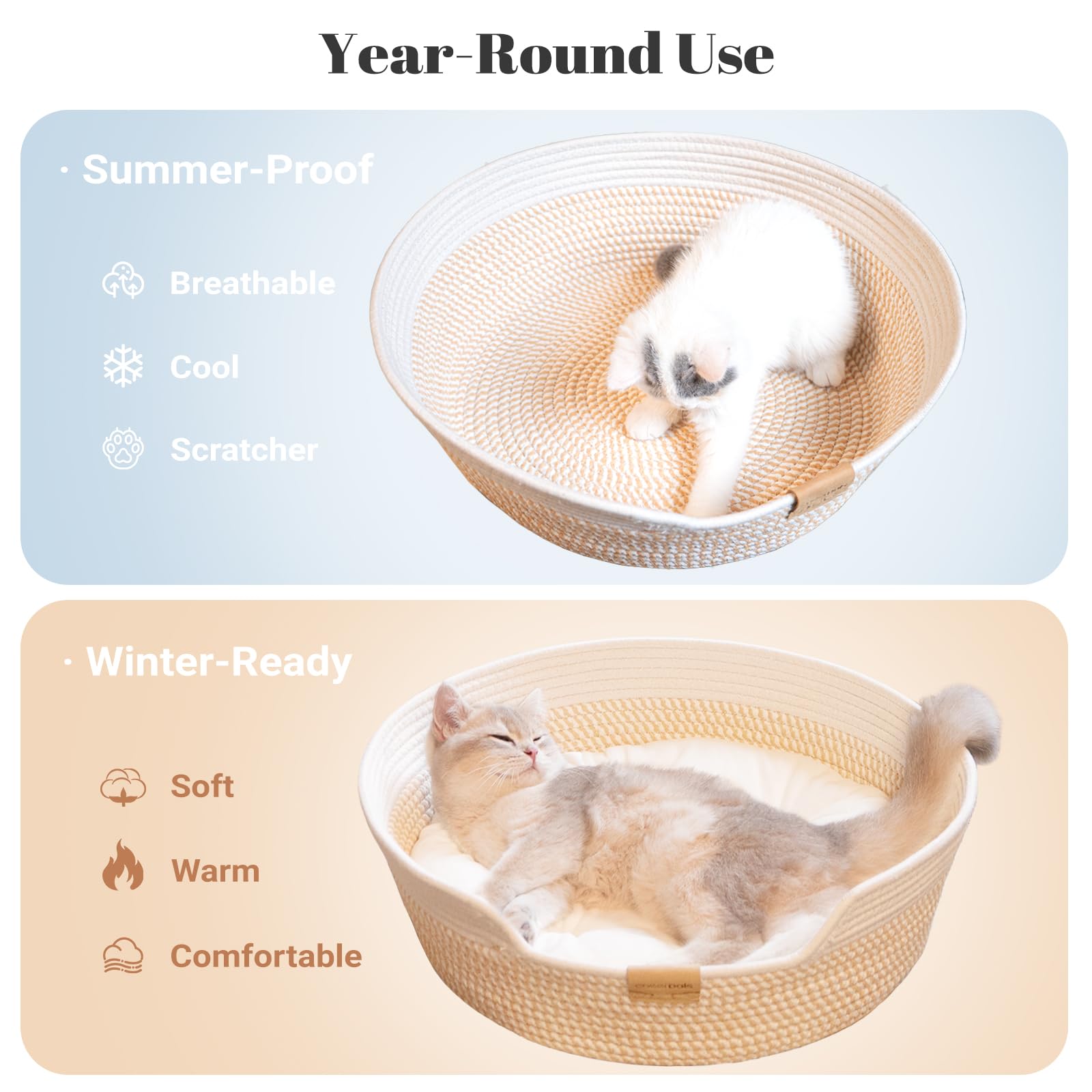 CHEERHOME PETS cat bed basket weave detail—breathable cotton rope.