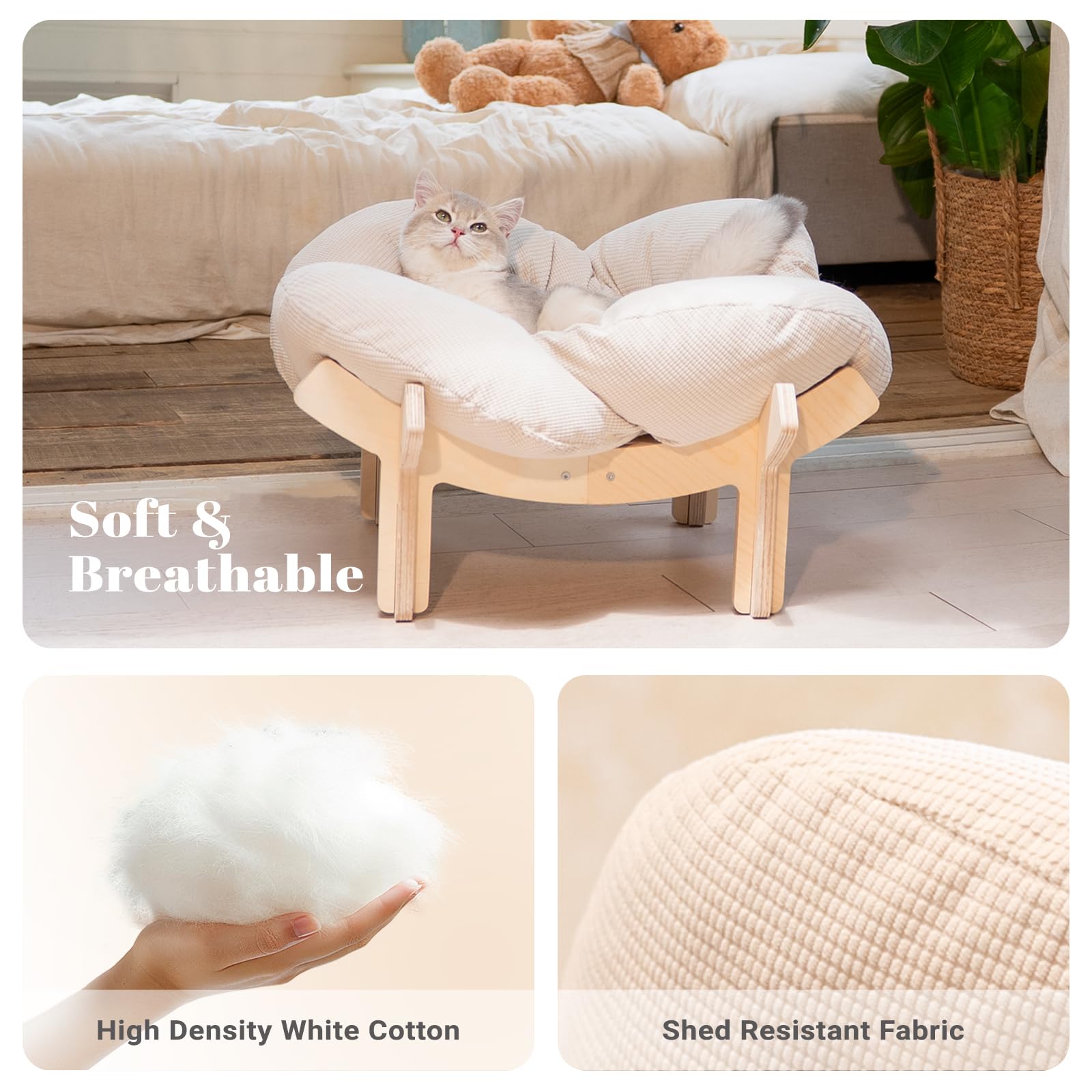 CHEERHOME PETS cushion uses breathable, shed resistant fabric for comfort.