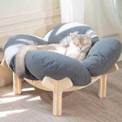 CHEERHOME PETS elevated cat bed with wooden base for sturdy, cozy naps